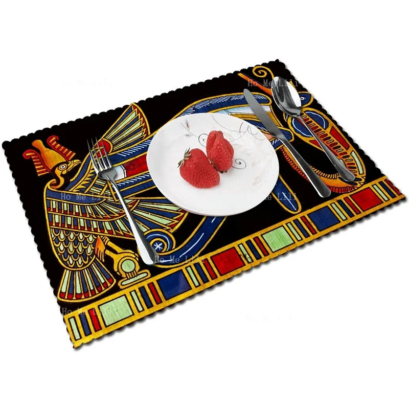 Mystic Symbol Pharaoh The Eye Of Horus God Ra Egyptian Papyrus Eagle Head Eye Of Wejat Polyester Fabric Placemat