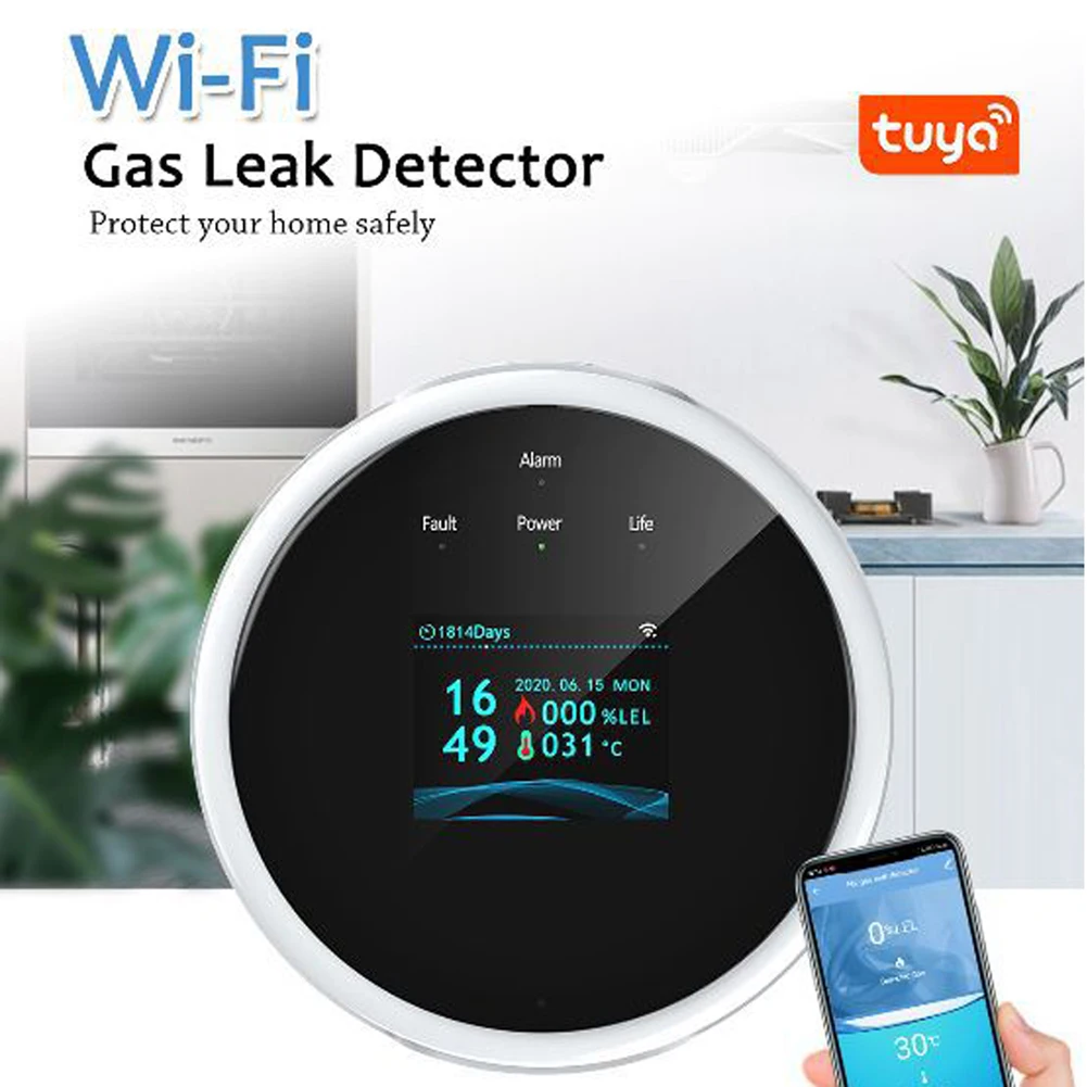 Tuya Wifi مستشعر الغاز الطبيعي المنزلية الذكية القابلة للاحتراق كاشف إنذار الغاز مستشعر تسرب الغاز متوافق مع Amazon Alex