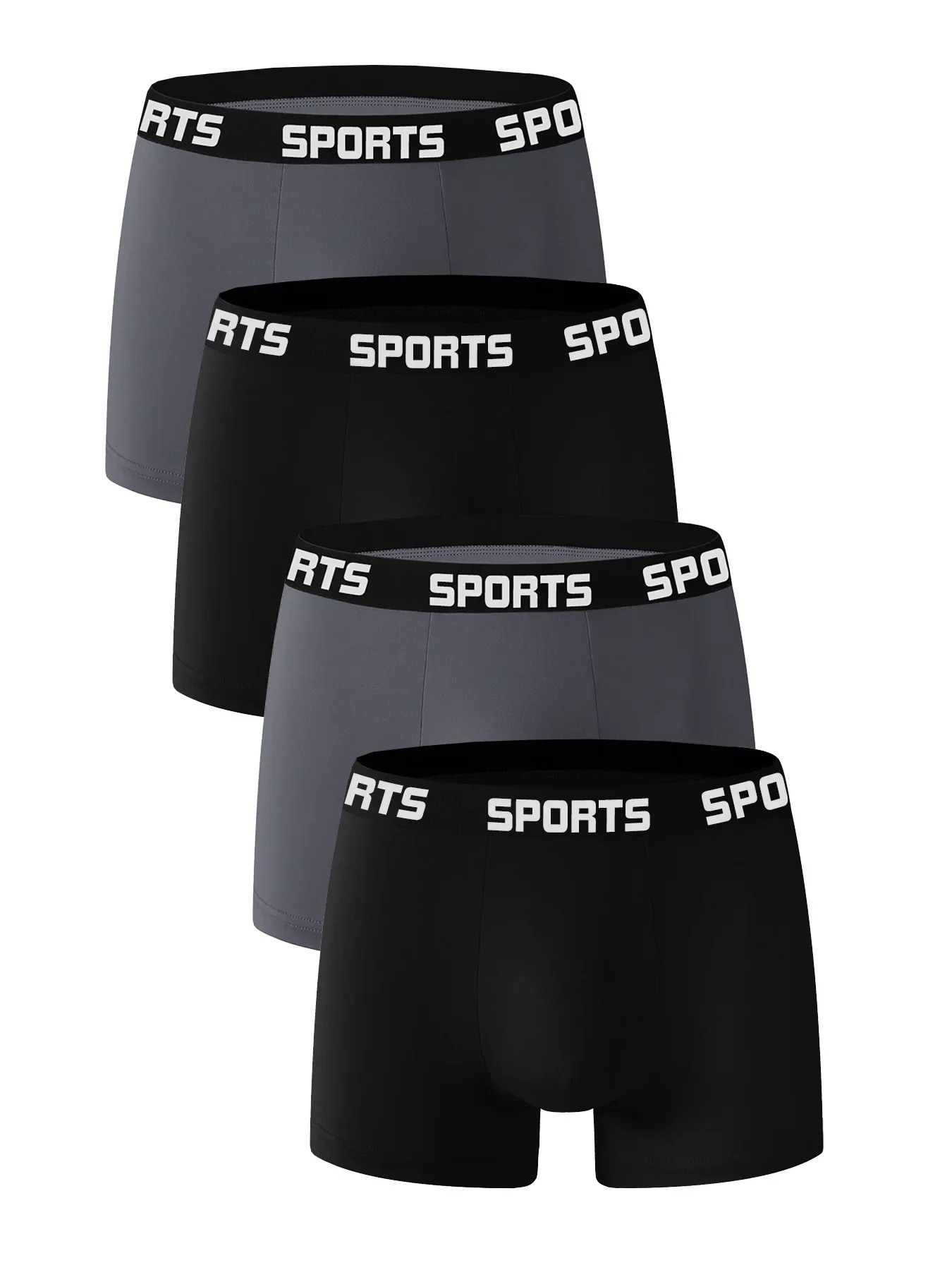 4 PCSSPORTS Letter Belt Men's Sports Boxer Shorts Breathable Black and Gray Boxer Shorts Simple and practical style