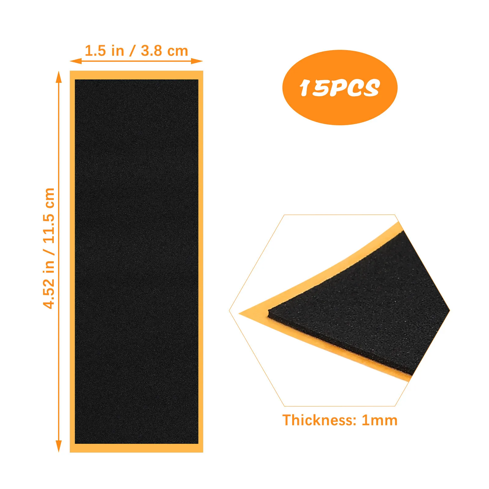 15Pcs Non-Slip Fingerboard Grip Tape Foam Sticker Adhesive Backing for Mini Skateboard Training Competition Skating Accessories