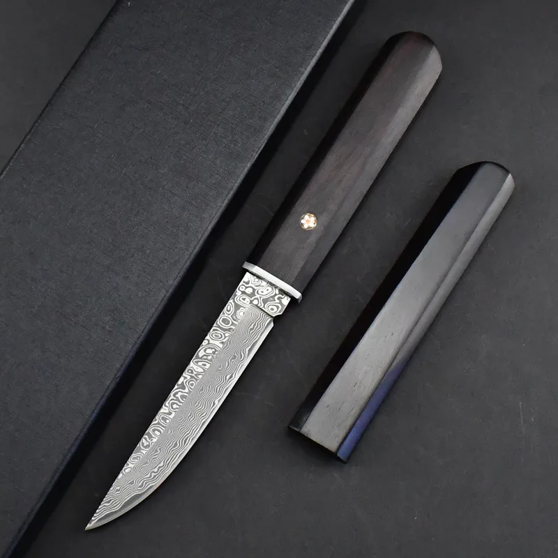 VG 10 Damascus samurai scale self-defense outdoor knife handle meat collection ebony sharp blade