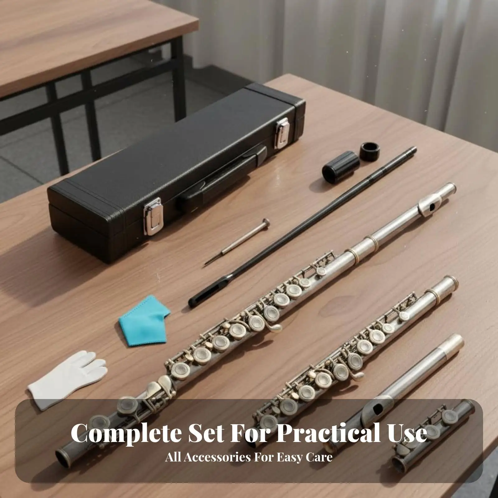 Plated Flute Complete Starter Kit 16 Keys Offset Key Beginner Transverse Flute for Music Classes and Band Rehearsals