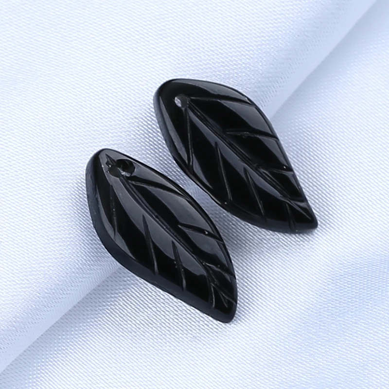 

New Arrival Jewelry accessories, Birthday gift,Natural Obsidian Carved leaves fashion Earring Beads 21x10x3mm2g