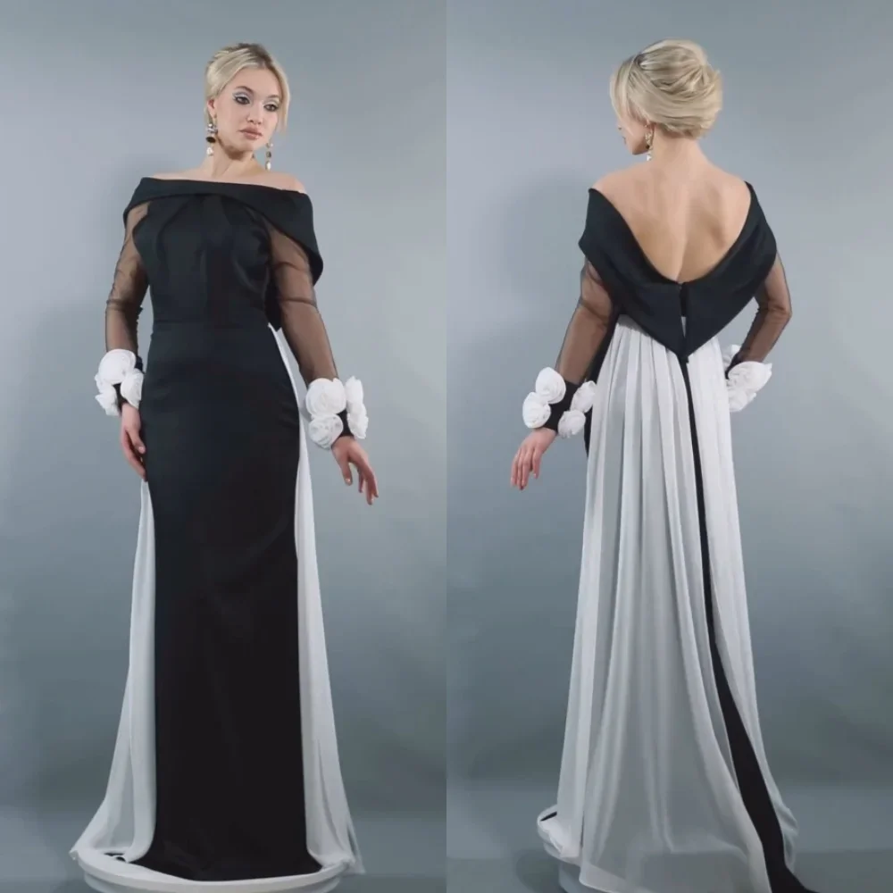 Customized Price AdjustmentJersey Flower Ruched Clubbing A-line Off-the-shoulder Bespoke Occasion Gown Long Dresses