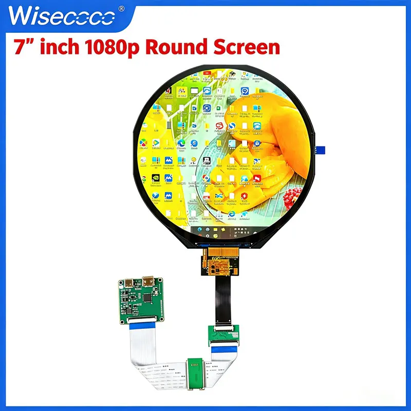 Wisecoco 7 Inch Round LCD Display 1080×1080 FHD Circular Screen 500nits MIPI Driver Board for Automotive Dashboard