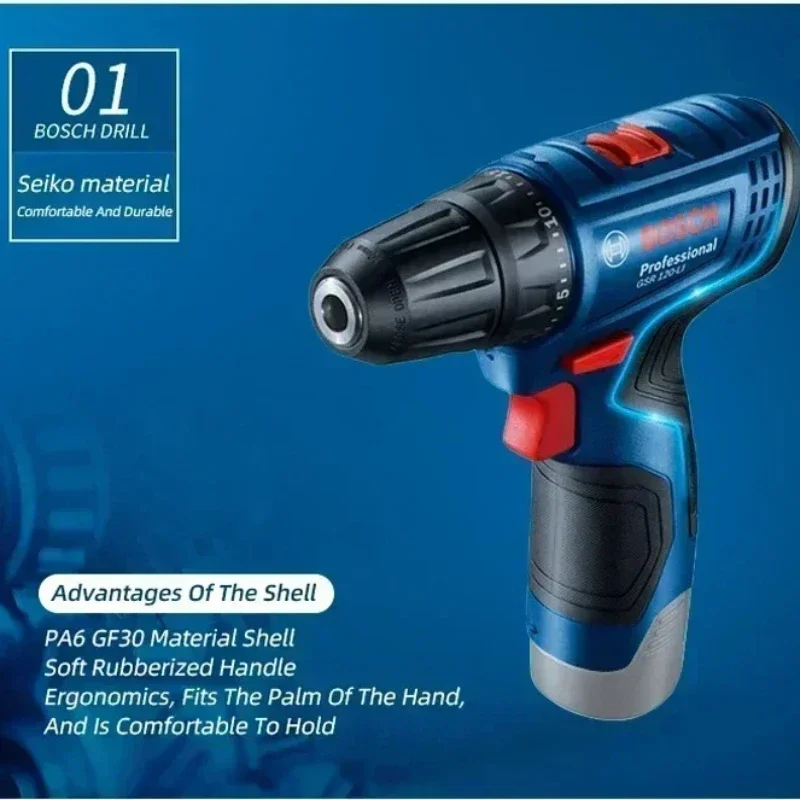 Portable Bosch GSR120-LI Lightweight Power Drill Steady Rotation Speed Suitable for On-site Decor Work and Door Fitting Projects
