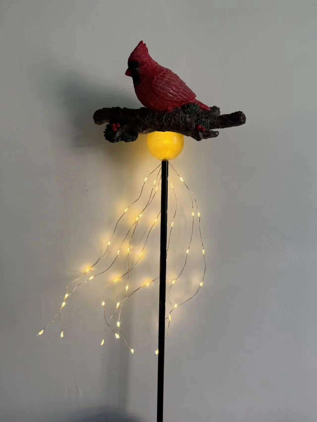 Light Artificial Red Bird On Branch Solar LED Cardinal Garden Stake, Memorial Outdoor, Waterproof Yard Lawn Pathway Decor, Gift