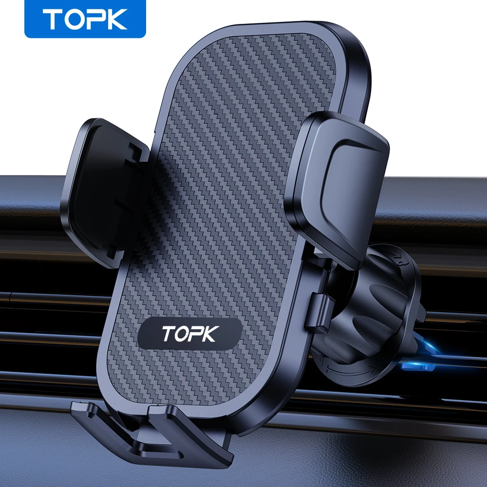 TOPK حامل هاتف السيارة جبل الهواء تنفيس حامل هاتف الخليوي للسيارة حر اليدين سهلة المشبك مهد في مركبة تناسب جميع الهواتف 4 "إلى 7"