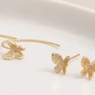 

1Pair 925 Silver Needle 14K Gold-Plated Sand Butterfly Stud Embroidery DIY Handmade Earring Hooks Material for Crafting
