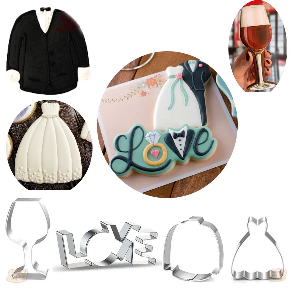 

1pcs Wedding Dress Suit Love Glass Cookie Cutter patisserie Metal Biscuit Biscuit Mould Sugarcrafts Fondant Cake Decor Tool Bake