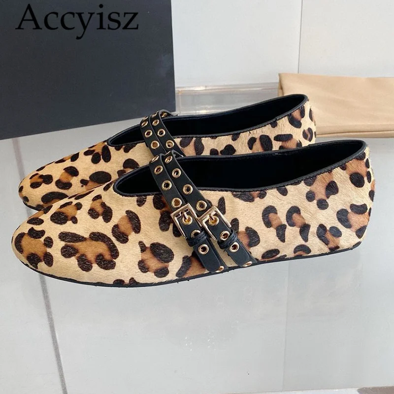 

leopard print shallow mouth ballet shoes for women's summer fashion woven fisherman's shoes with belt buckle design flat shoes