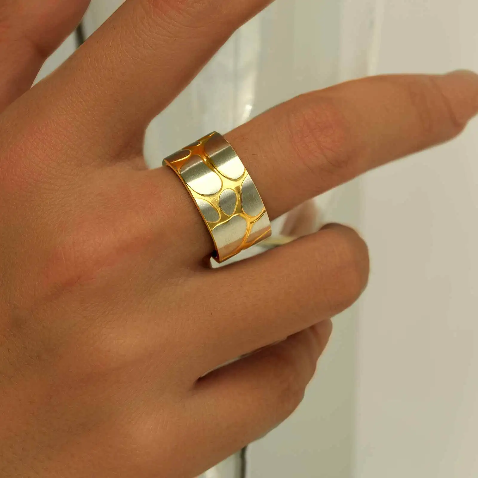 Vnox جديد الفولاذ المقاوم للصدأ غير النظامية مائل افتتاح حلقة بسيطة الشرير جولة خواتم الاصبع للنساء حُليات المجوهرات #2