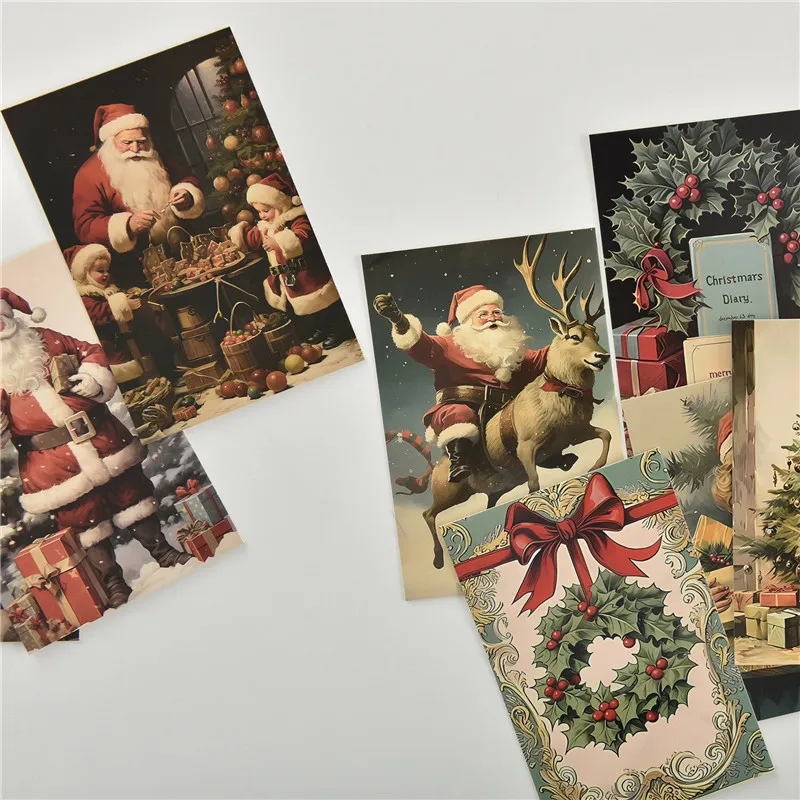 10Pcs Retro Christmas Cards Cartoon Postcards Message Greeting Card 4x6\