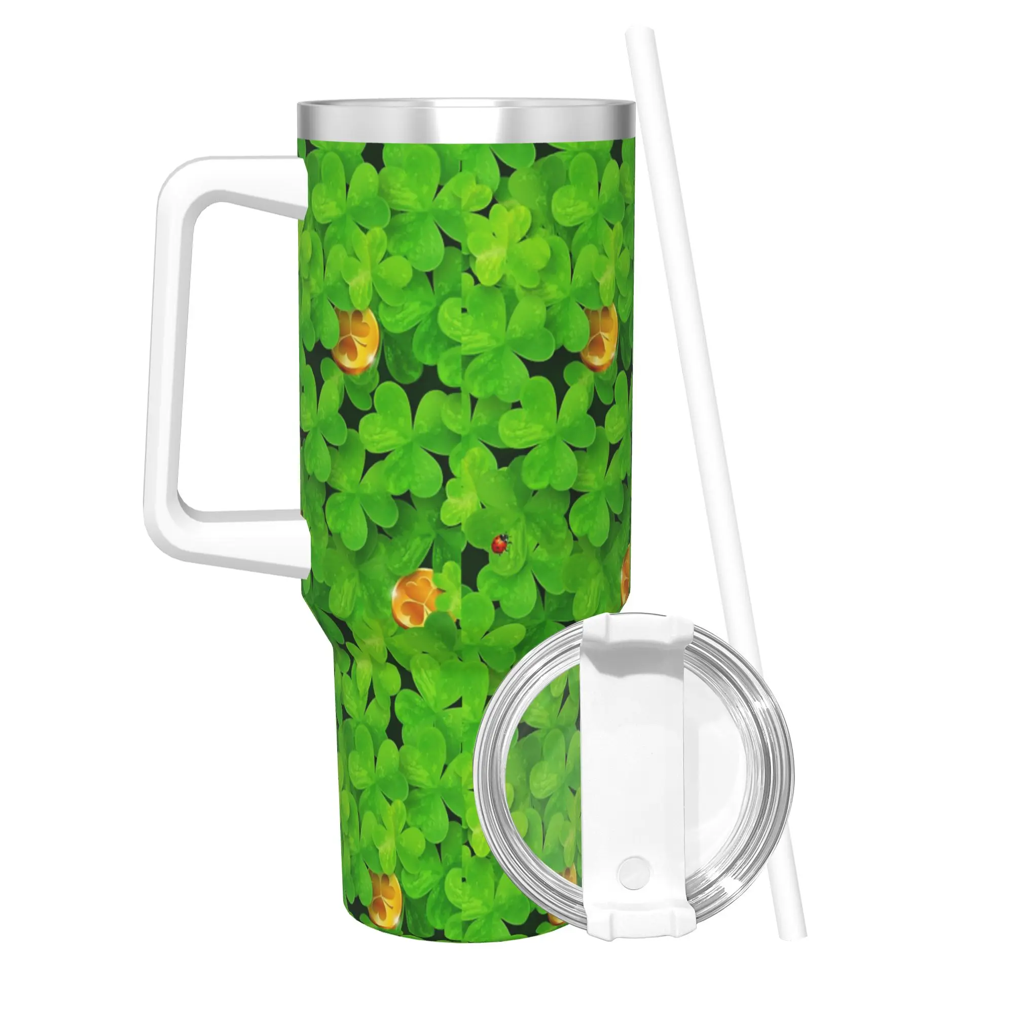 

Saint St. Patrick's Day Clovers Pattern Tumbler Vacuum Insulated Irish Paddys Shamrock Leprechaun Cups Mugs Hot Cold Drink, 40oz