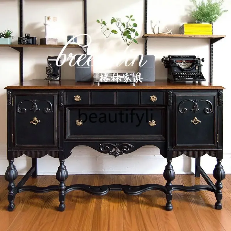

French retro solid wood entrance foyer American country living room wall decorative cabinet/medieval wall cabinet1225