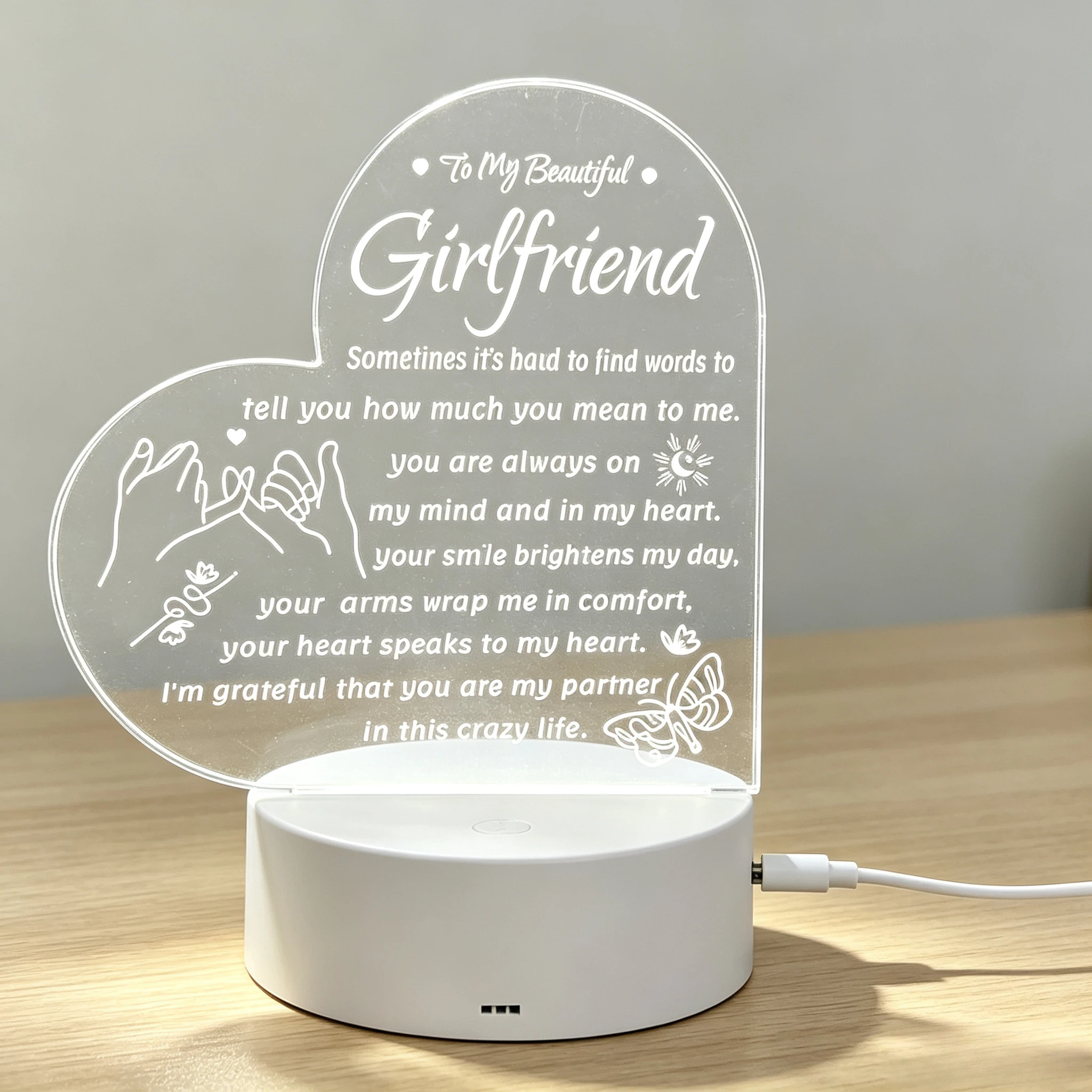 Sweet Love Message for Girlfriend Acrylic Night Lamp, USB‑Powered Bedroom Decor Present