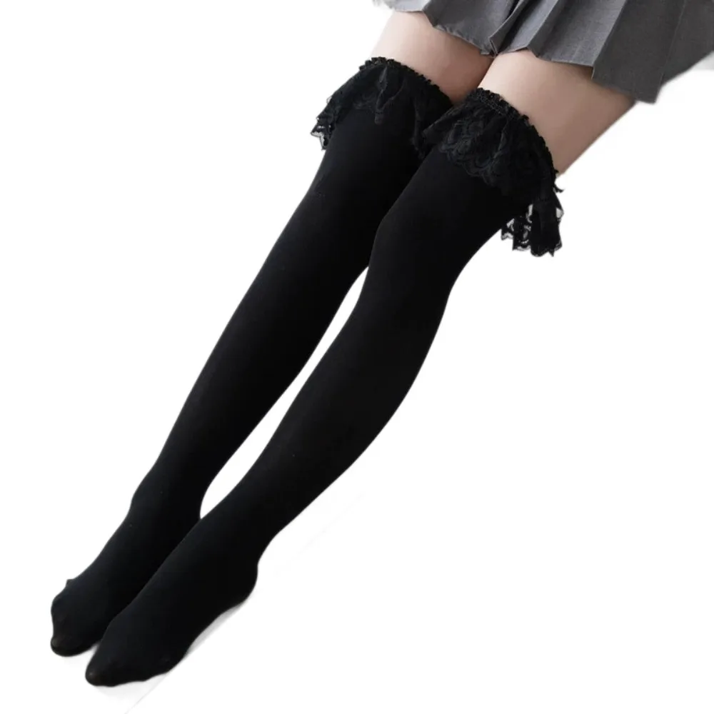 New Women's Thigh High Socks Lace Vintage Stockings Velvet Lolita Fashion Over Knee Stockings for Ladies & Girls 2 Colors view 6