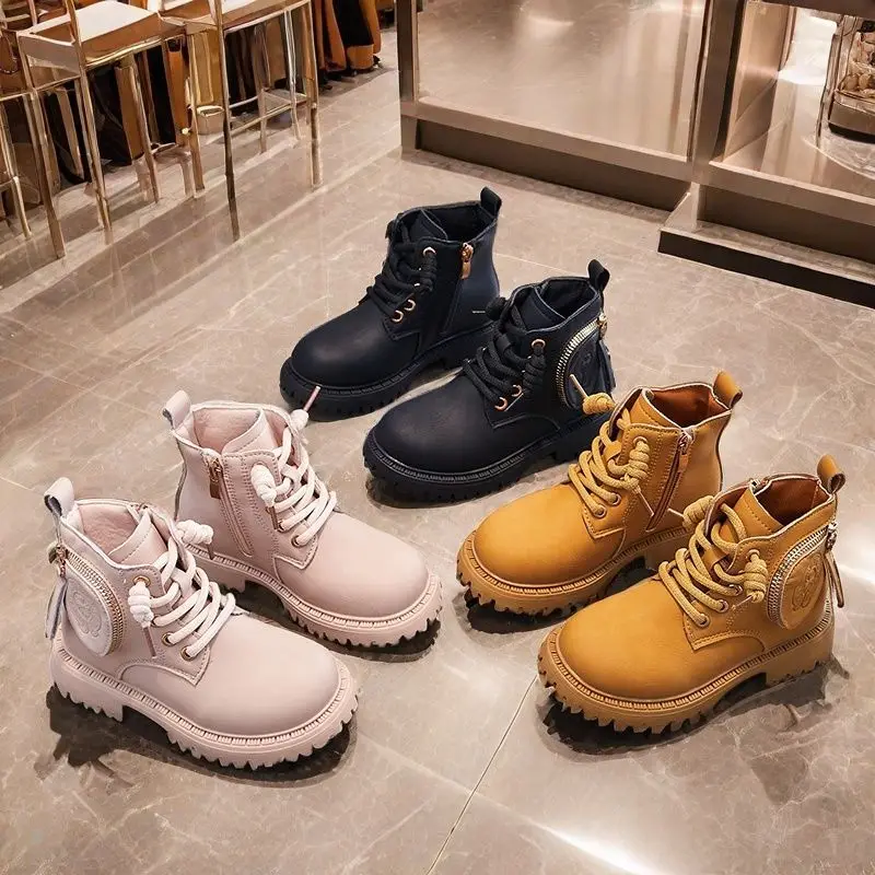 

2025 Autumn Winter New Children Casual Boots for Girls Fashion Korean Style Soft Bottom Anti-slippery Versatile British Shoes
