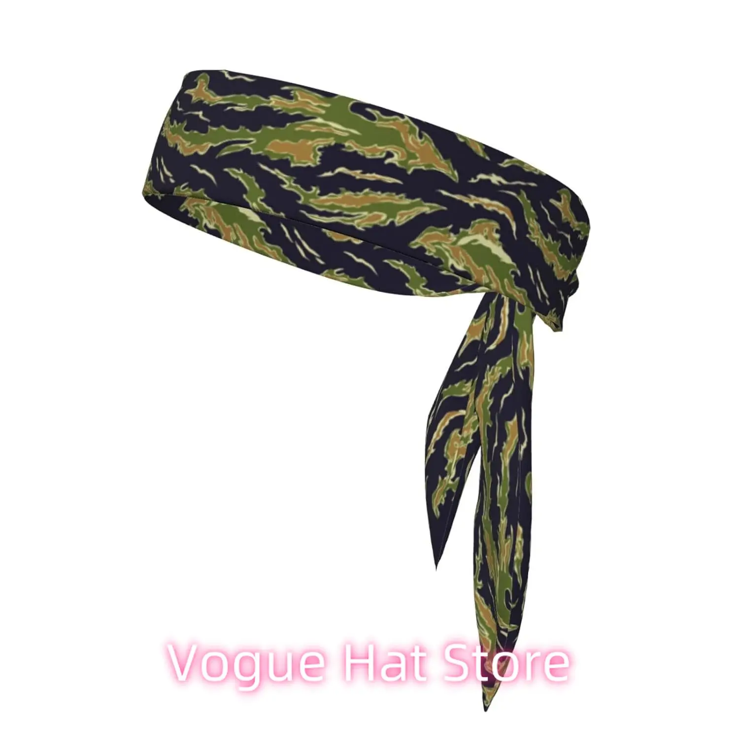 

Army Green Camouflage Tiger Stripe Camo Sports Tie Headband for Men Women Headbands Athletic Sweatbands Hair Wr