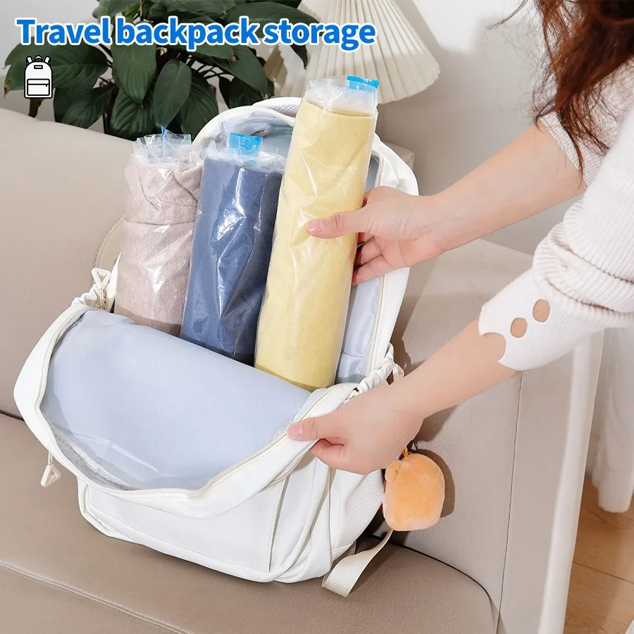 Non-Vacuum Hand Roll Compression Storage Bags Travel Luggage Organizer Reusable Seasonal Clothing Sorting Pouch