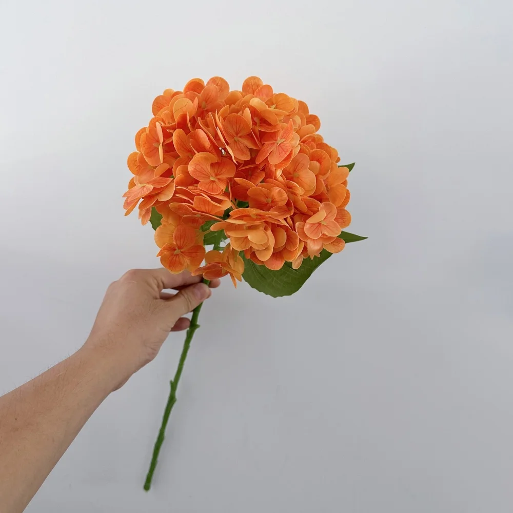 Neue große Hortensien-künstliche Blume, feuchtigkeitsspendend, True Touch, Orange, Gelb, gefälschte Hortensien, Wohnzimmer-Dekoration, Hochzeit, Bühne – Detail 2