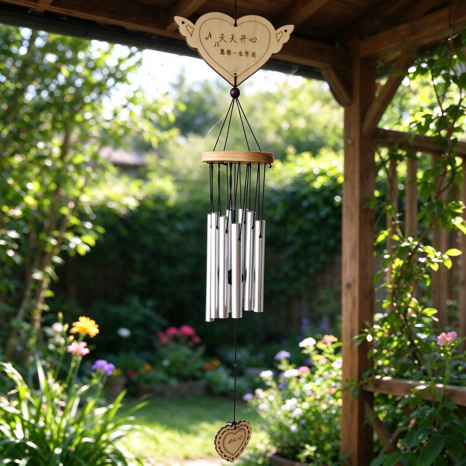 Wooden Wind Chimes Moon Face Indoor Outdoor Patio Balcony Decor Aluminum Tube Soothing Sound Home Garden Wall Hanging Ornament