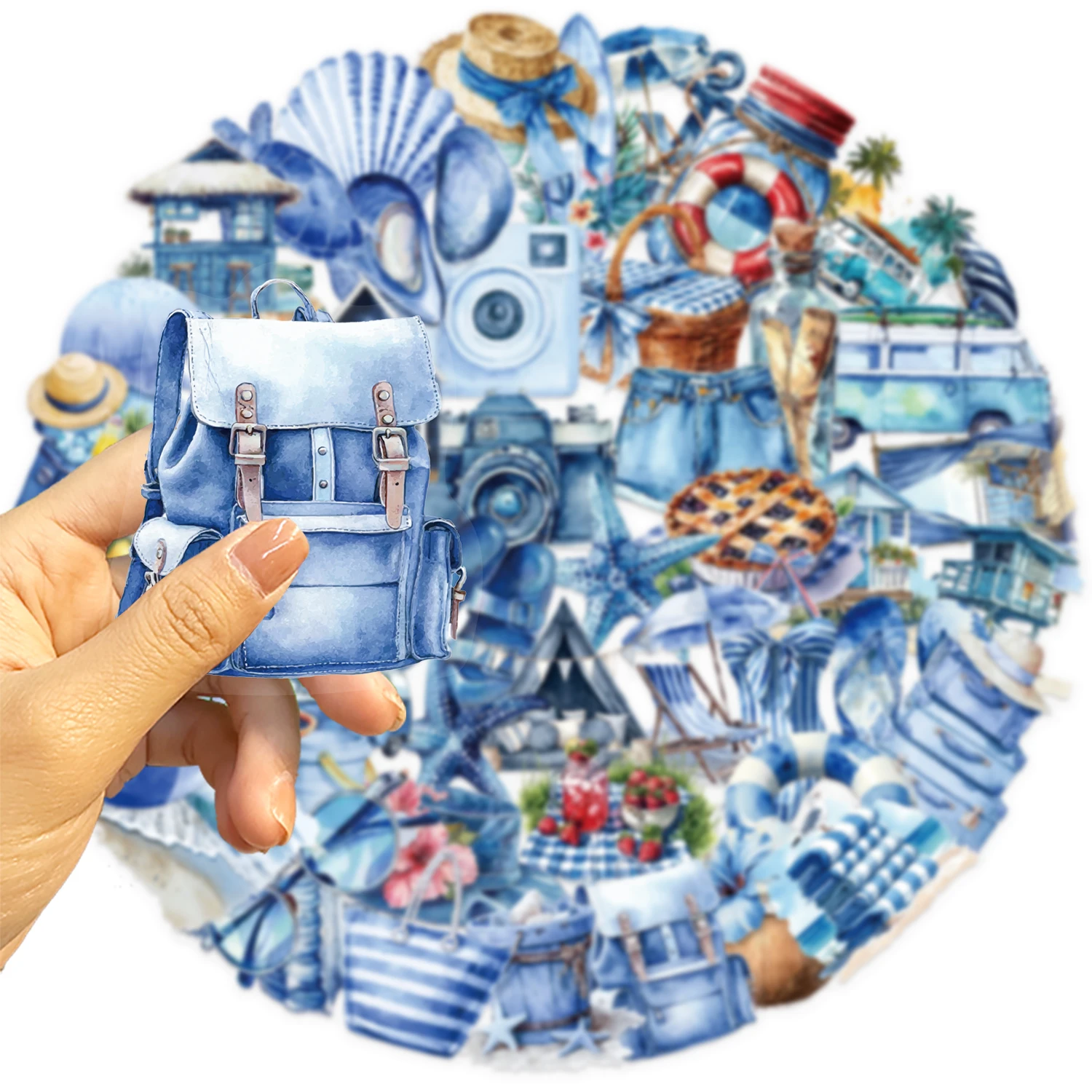 50 قطعة من ملصقات الحيوانات الأليفة الصيفية ذات الرؤية المزدوجة باللون الأزرق للشاطئ مناسبة لجراب الهاتف المزخرف وكوب الماء وشارات إبداعية مقاومة للماء