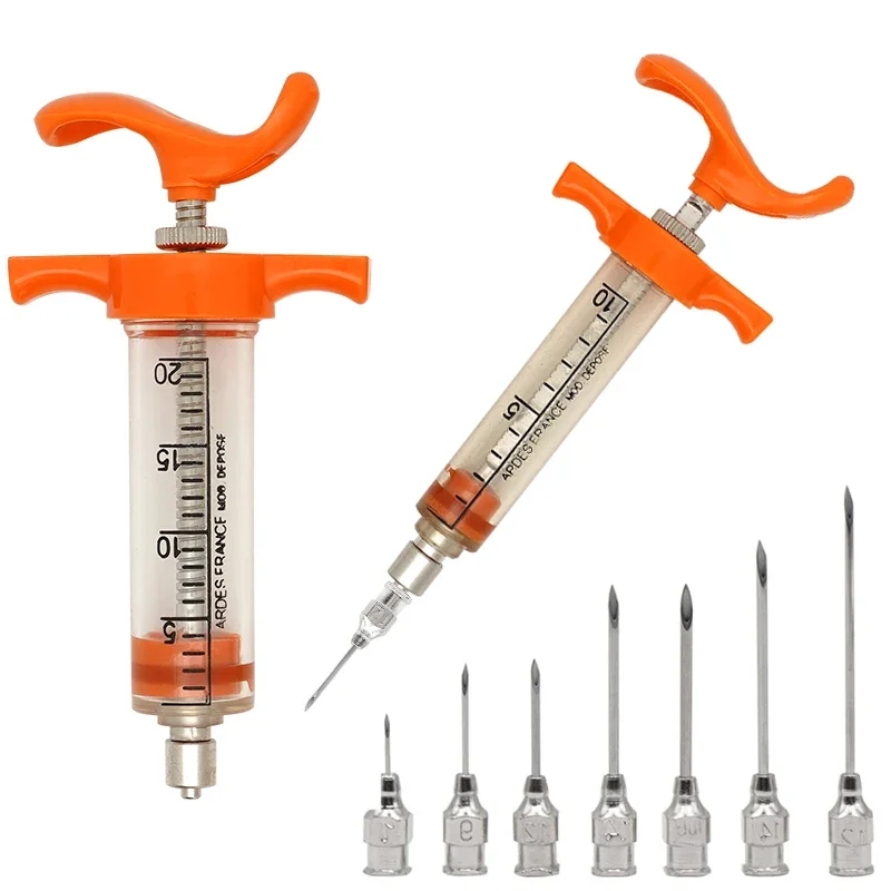 

10ml/20ml Veterinary Tool Syringe Vaccine Injection Adjustable Dose 304 Stainless Steel Pinhead Dispensing Livestock Poultry
