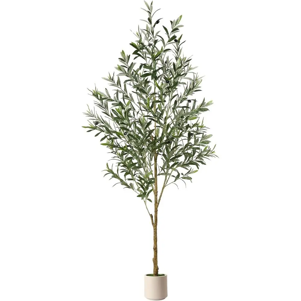

6-Foot Artificial Olive Trees with Realistic Fruits, Indoor Potted Plants with White Planter for Home or Office Living Room Deco