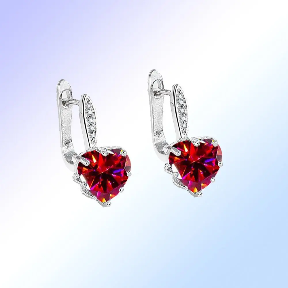 

﻿ Серьги-гвоздики из стерлингового серебра 925 пробы с рубином и натуральным красным гранатом в форме сердца для женщин, ювелирные изделия с драгоценными камнями, подарок на день Святого Валентина