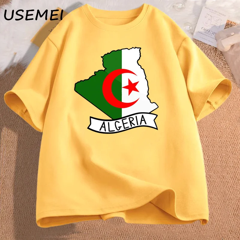 Algeria Flag Map T Shirt Algeria Trip Tee Algerian T-Shirt O Neck Graphic Tees Women Men Cotton Short Sleeve Tshirt Man Clothes