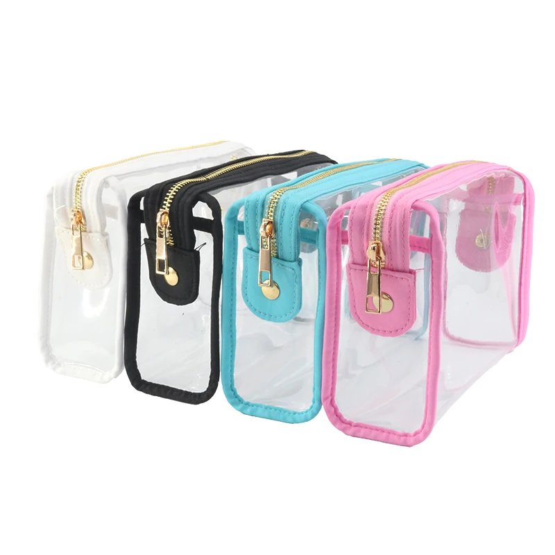 Travel Transparent Waterproof Toiletry Bag with Chenille Heart Patch Clear Zipper Bag PVC Clear Pouch Storage Bag Cosmetic Bag