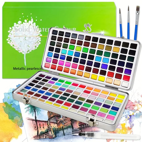 Imagen 2 del producto Juego de pintura de acuarela de lujo con pinceles y lápiz, 168 colores vibrantes, caja de Metal portátil no tóxica, Kit completo de suministros de arte
