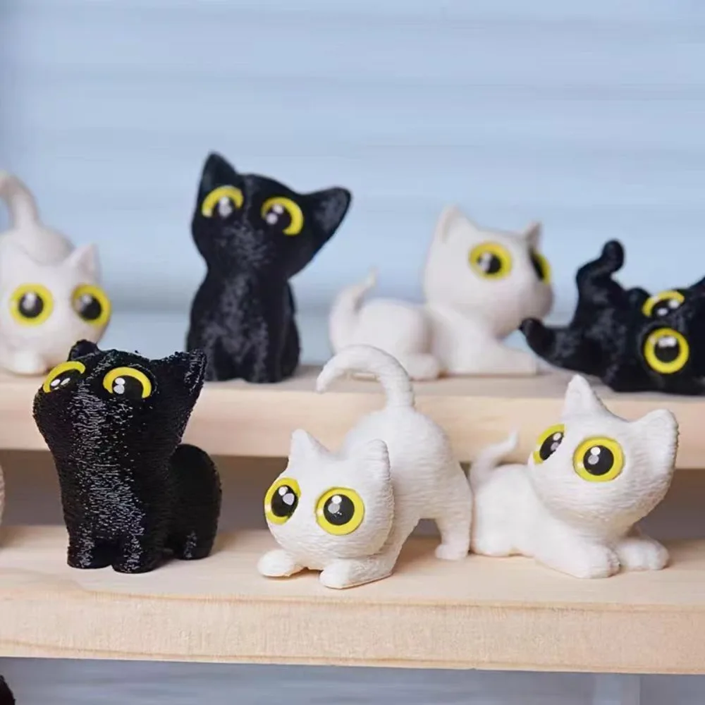 3D Printed Big Eye Cute Cat Figurines Desk Decoration Crafts Home Decor Kawaii Kitten Collectible Miniatures Birthday Party Gift