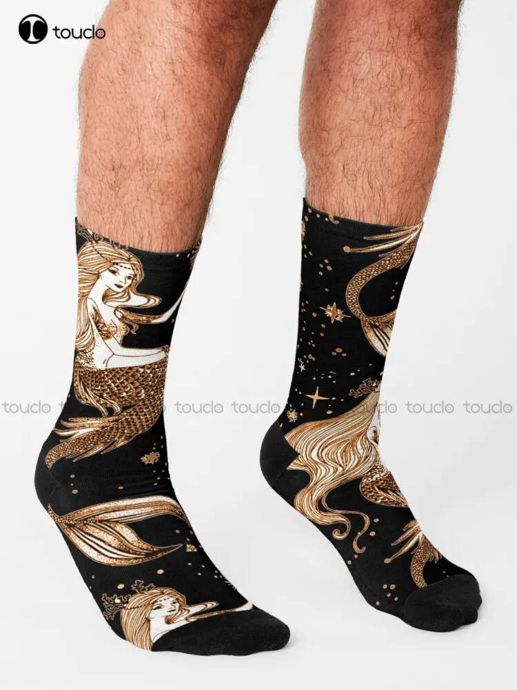 Beautiful Mermaid Socks Soccer Socks Street Skateboard Socks 360° Digital Print Design Happy Cute Socks  Creative Funny Socks