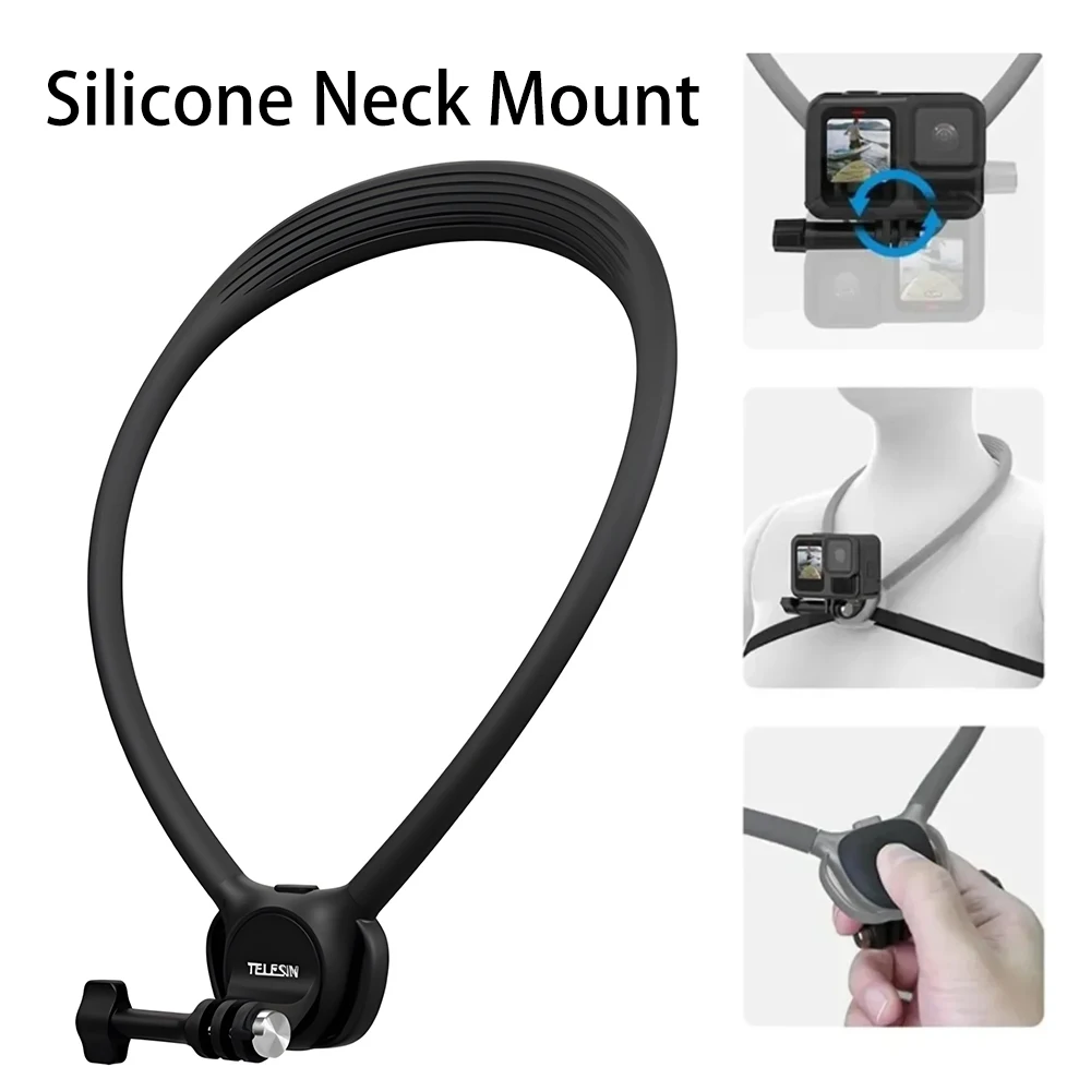 Silicone Neck Mount Soft for Gopro Hero 13 12 11 10 9 8 DJI OSMO Action 5 4 3 Insta360 X5/X4/X3 Mount Go Pro Accessories