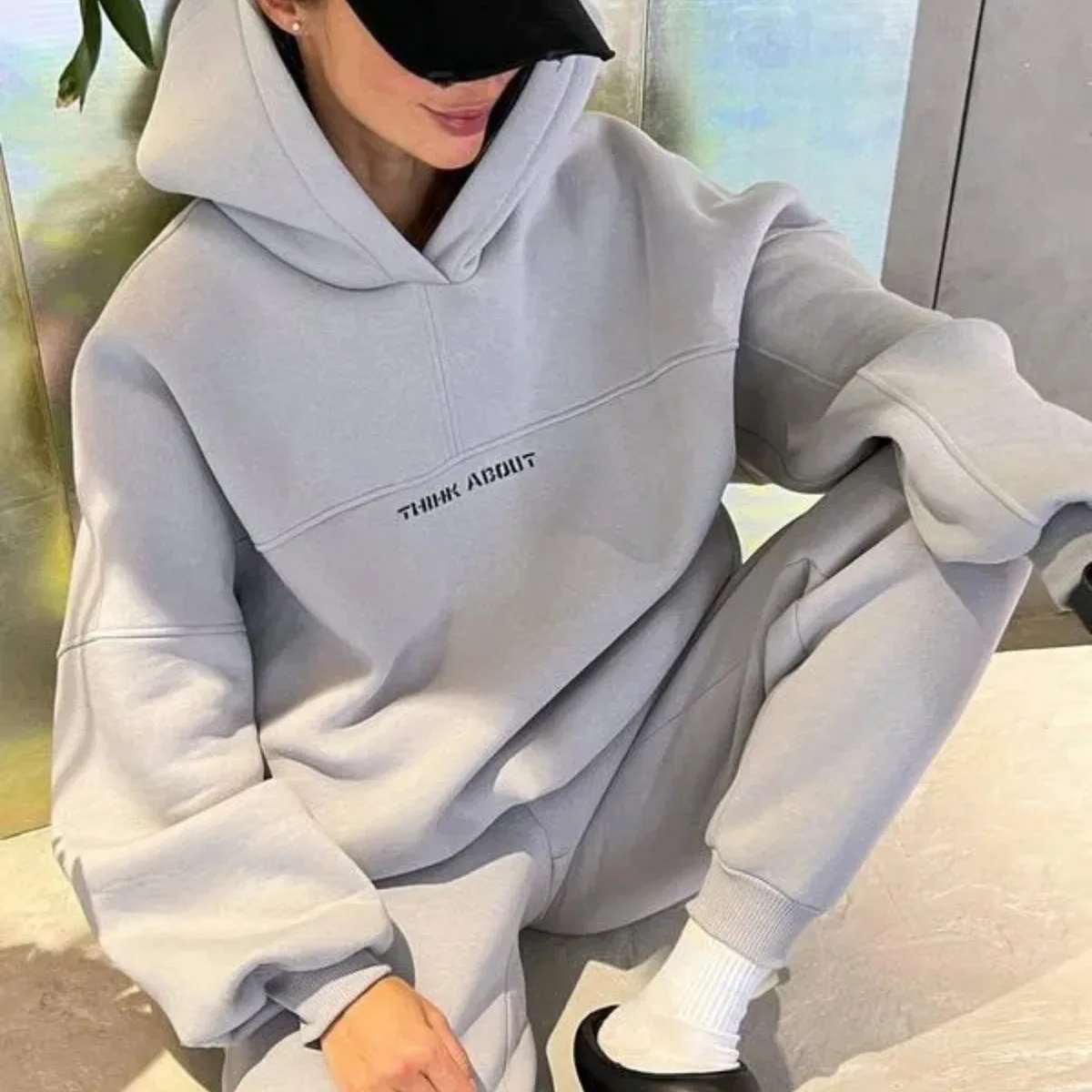 

Two Piece Drawstring Set Long Sleeved Letter Print Hoodies Loose Sweatshirt Jogging Pants Outfits Autumn Women Sports Clothing