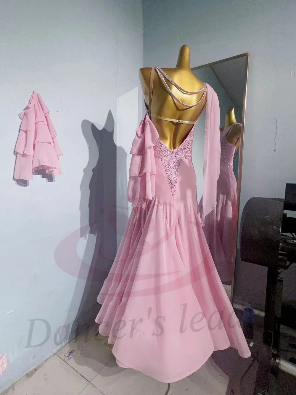 Bailarina latina para adultos y niños, capa rosa personalizada de alta gama, falda moderna, vestido de actuación de piedra Samba AB de piscina negra
