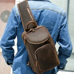 Sac à dos en cuir véritable pour hommes, bandoulière, poitrine, peau de vache, pour voyage en plein air, sacoche d'équitation