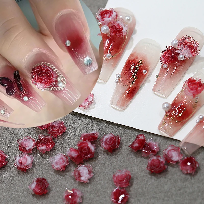 40/50 pçs tamanho misto rosa flor gelo transparente prego strass decoração de vidro brilhante encantos do prego diy acessórios manicure