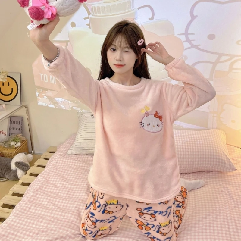 Neue Stich Korallen Fleece Pyjama Hosen Kawaii Kinder Geburtstag Geschenke Sanrio Anime Cartoon Weiche Hosen Frauen Casual Hause Hosen