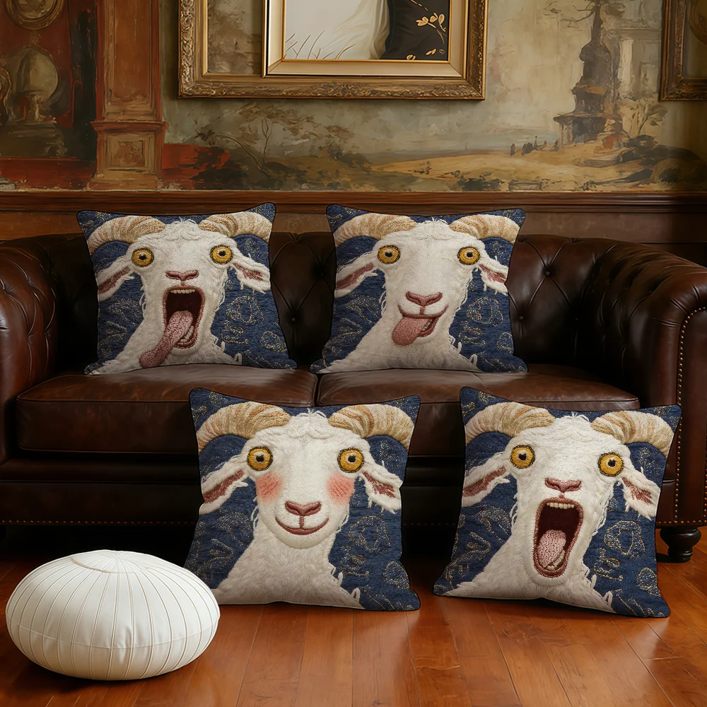 Whimsical Screaming Sheep cushion cover Pillow Case Plush Fabric Soft Double Sided Print Sofa Cushion Cover Throw Pillow Covers