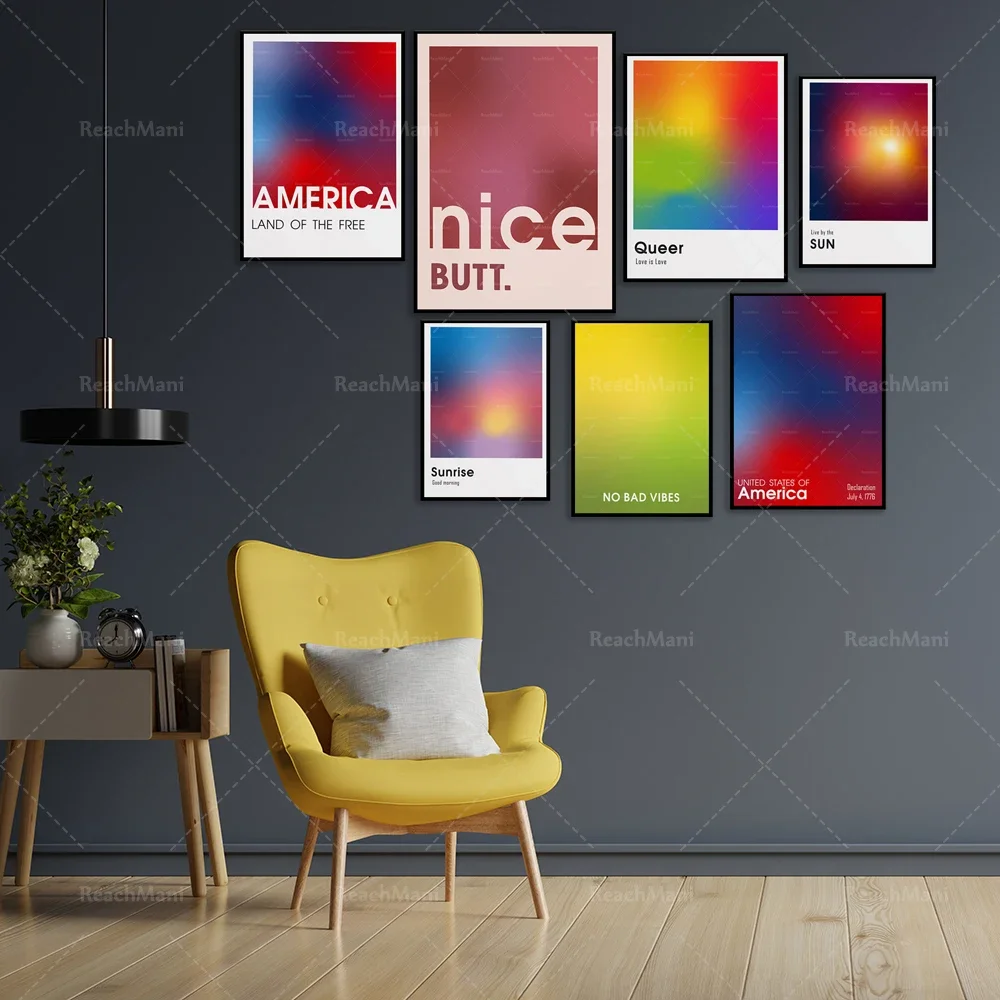 Gradient queer art poster, rainbow Progress pride flag art printing, warm color gradient poster printing Unique gift for home de