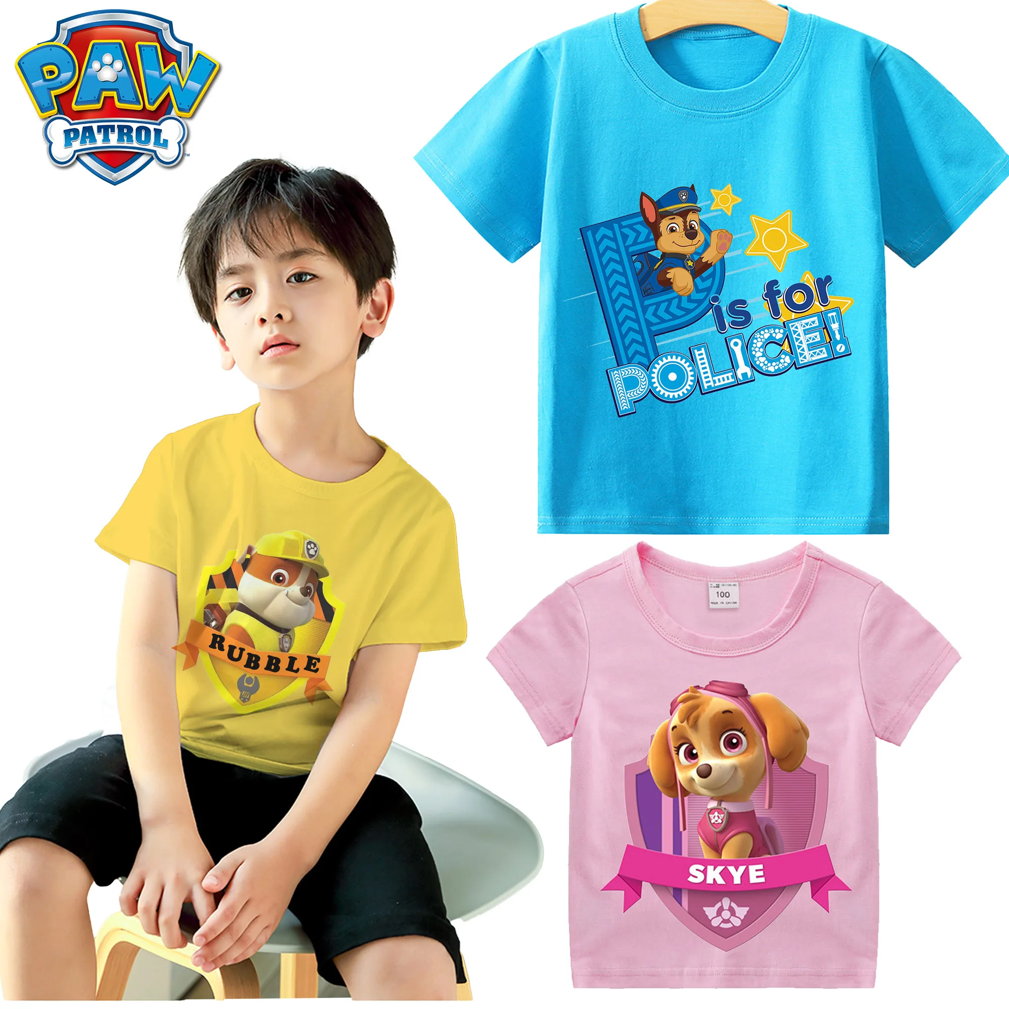 Children Clothes Girls Boy Paw Patrols T Shirts Cotton Summer Tops Rubble Chase Skye Cosplay Clothes Kid Tee Short Sleeve Shirt