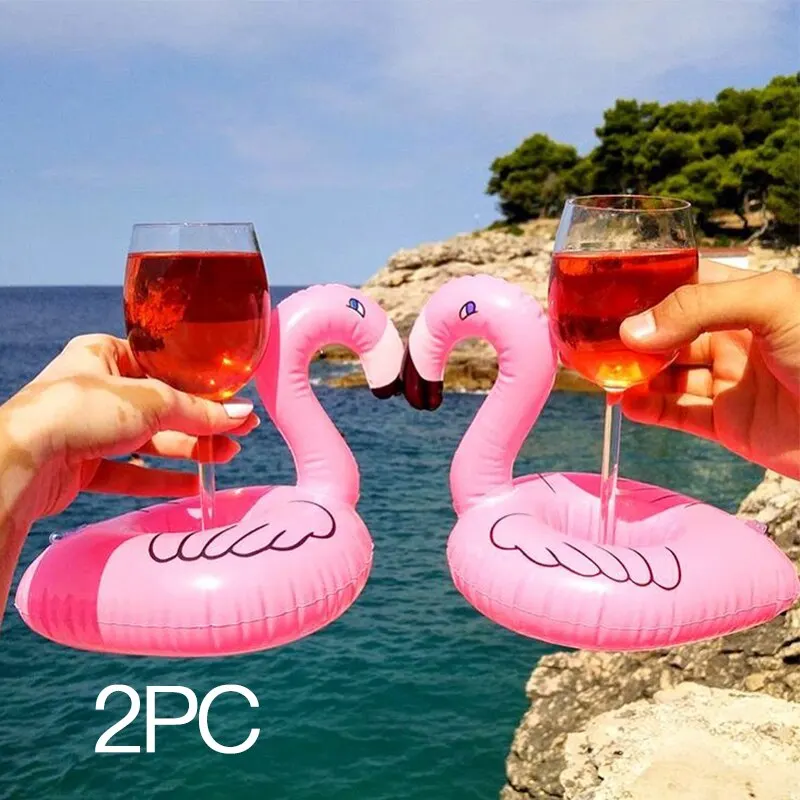 Flamingo Inflatable Cup Holder 2Pcs Flamingo Drink Holder Swimming Pool Float Bathing Pool Toy Party Decoration Bar Coasters