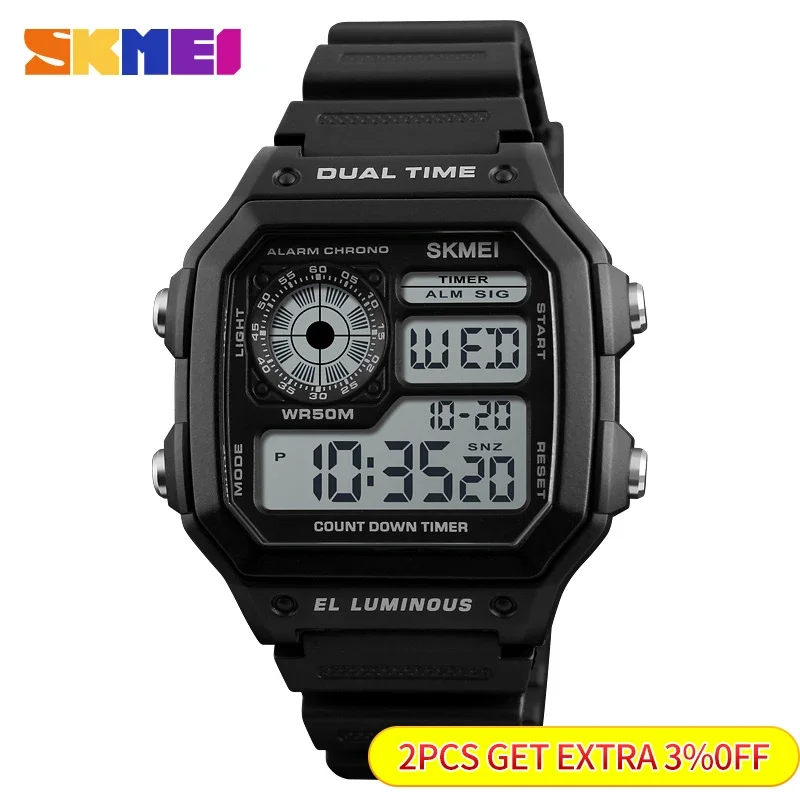 Skmei  Fashion Men PU Strap Multifunction Waterproof Watches Alarm Male Digital Watch Reloj Hombre Outdoor Sport Watch 1299