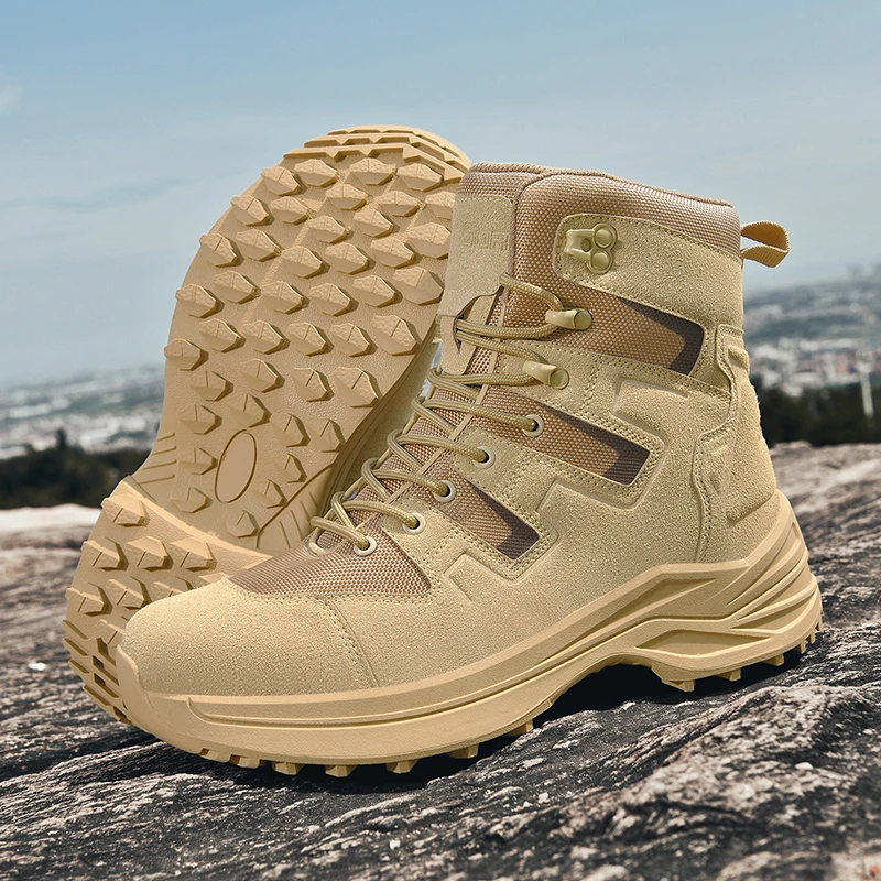 Hot Sale Men’s Tactical Boots Autumn Lightweight Plus Size Side-zip Mesh US Combat Boots Outdoor Durable Hiking Desert Work Boot