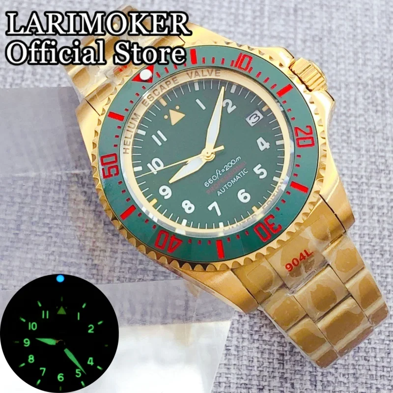 

LARIMOKER 43 мм мужские часы из нержавеющей стали с сапфировым стеклом с ремешком NH35 автоматический механизм механические золотые часы для дайвинга