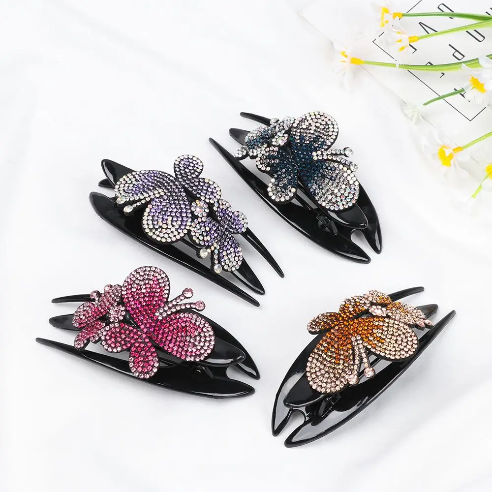 Fashion Colorful Flower Shiny Rhinestone Hairpin Hollow Heart Hair Clip Barrette Women Hair Claw Headwear Hair Styling Accessory