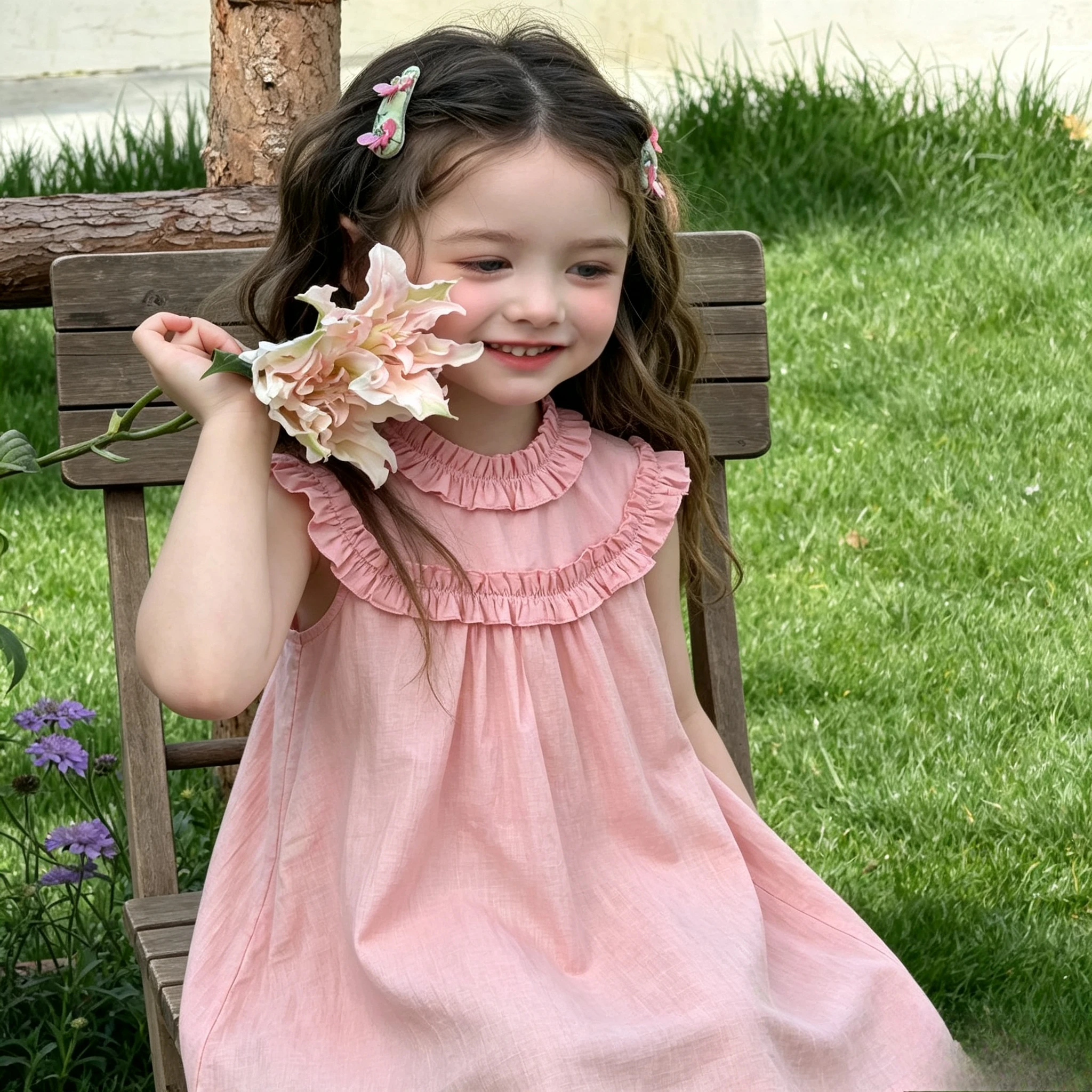 2026 Summer Fresh Light Girls Cotton Sleeveless Dress French Ruffled Princess Dress Baby Girl Pink Stylish Sisters Outfit